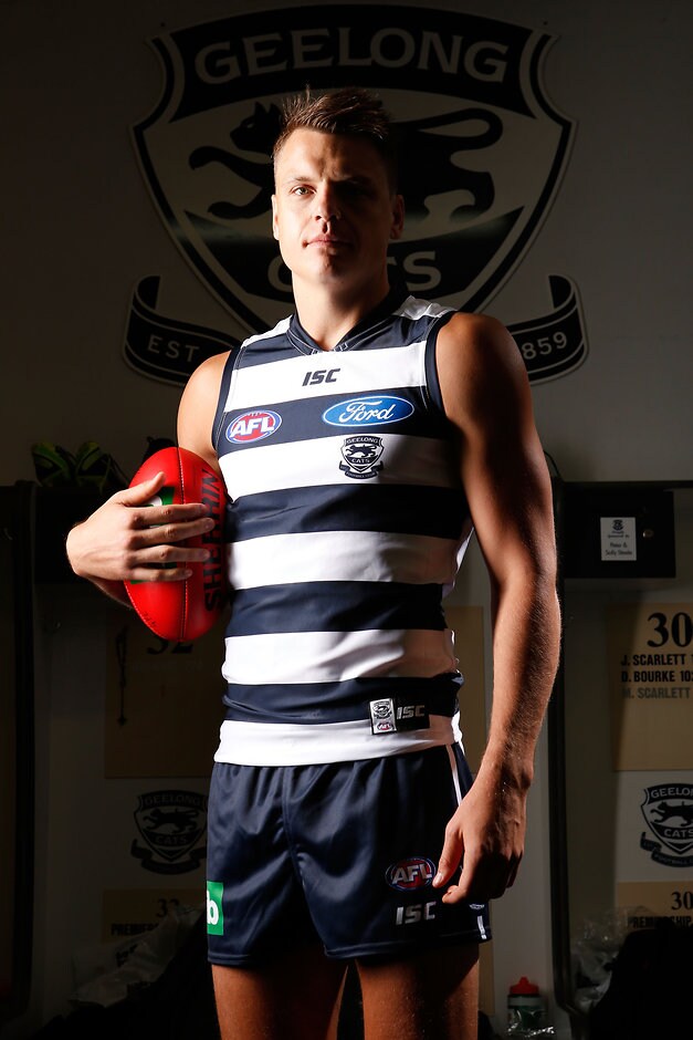 AFL 2015 Portraits - Geelong Cats Hamish McIntosh of the Cats poses for a photograph during a 2015 Geelong Cats portrait session at Simmonds Stadium, Geelong on February 17, 2015. (Photo: Darrian Traynor/AFL Media)